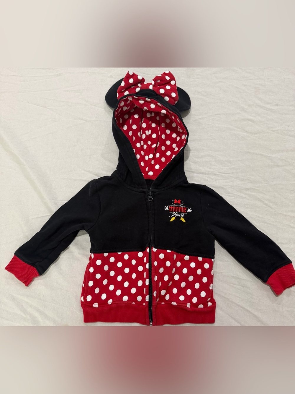 Disney Minnie Mouse Black & Red Polka Dot Hooded Jacket